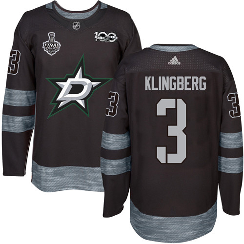 Men Adidas Dallas Stars #3 John Klingberg Black 1917-2017 100th Anniversary 2020 Stanley Cup Final Stitched NHL Jersey